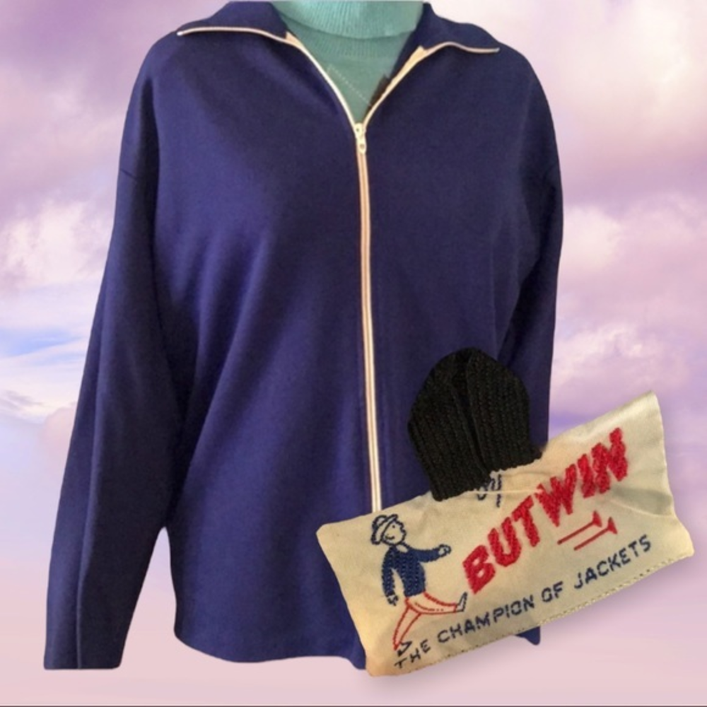 Vintage 60s 70s Butwin Champion of Jackets Blue Zip Warm Up Jacket USA Athletic
